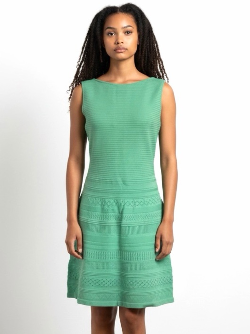 Lauren Ralph Lauren Mint Green Textured Midi Sleeveless Dress Cotton Blend XS